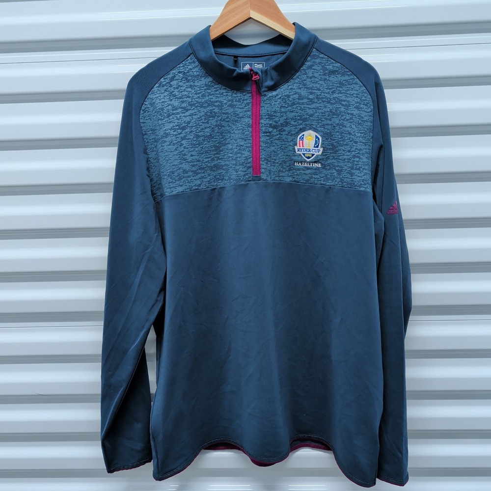Adidas Ryder Cup 2016 Hazeltine Mens XL Golf Pullover Quarter Zip Navy Blue‎